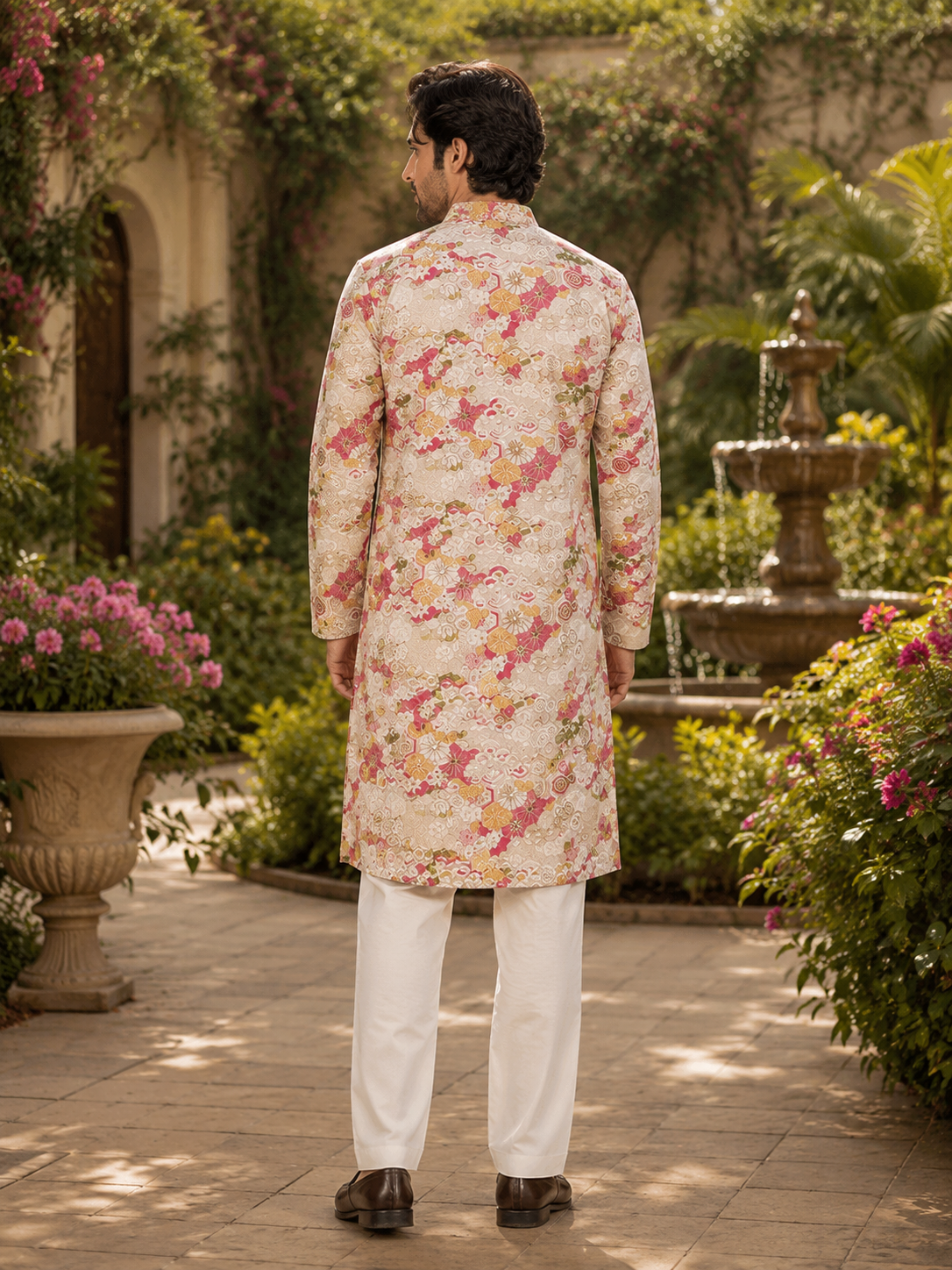 ShreeVastram Crimson Heritage Floral Brocade Kurta Set